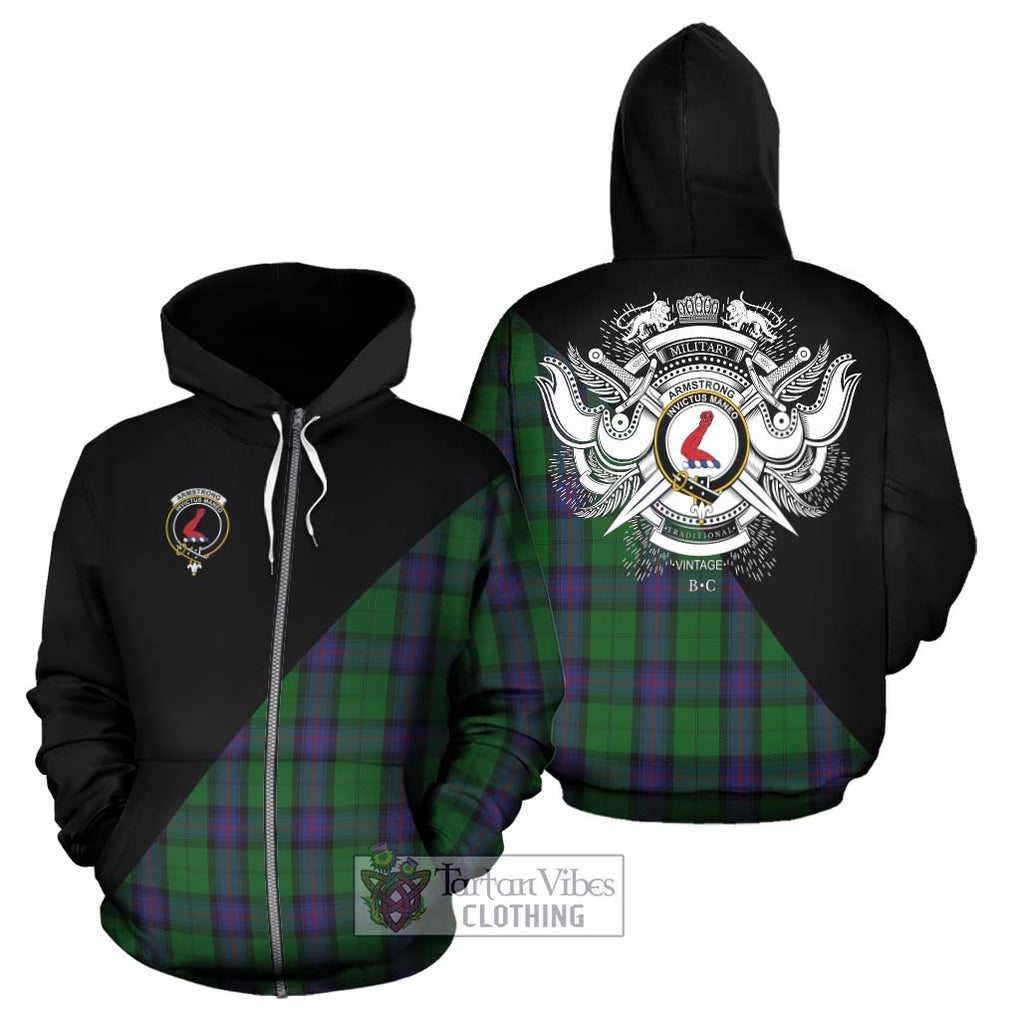 Armstrong Tartan Hoodie with Family Crest and Military Logo Style - Tartanvibesclothing Shop