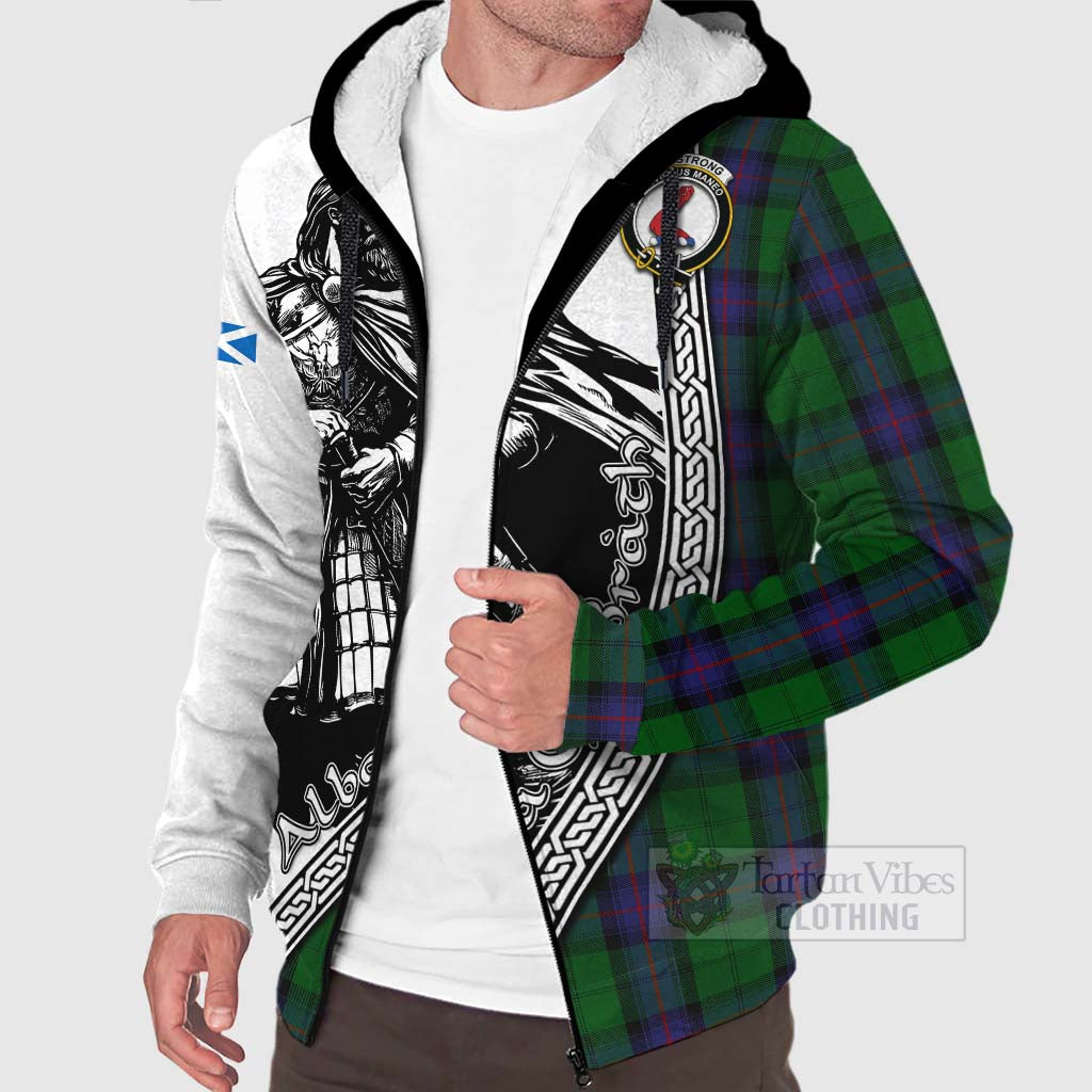 Tartan Vibes Clothing Armstrong Tartan Clan Crest Sherpa Hoodie with Highlander Warrior Celtic Style