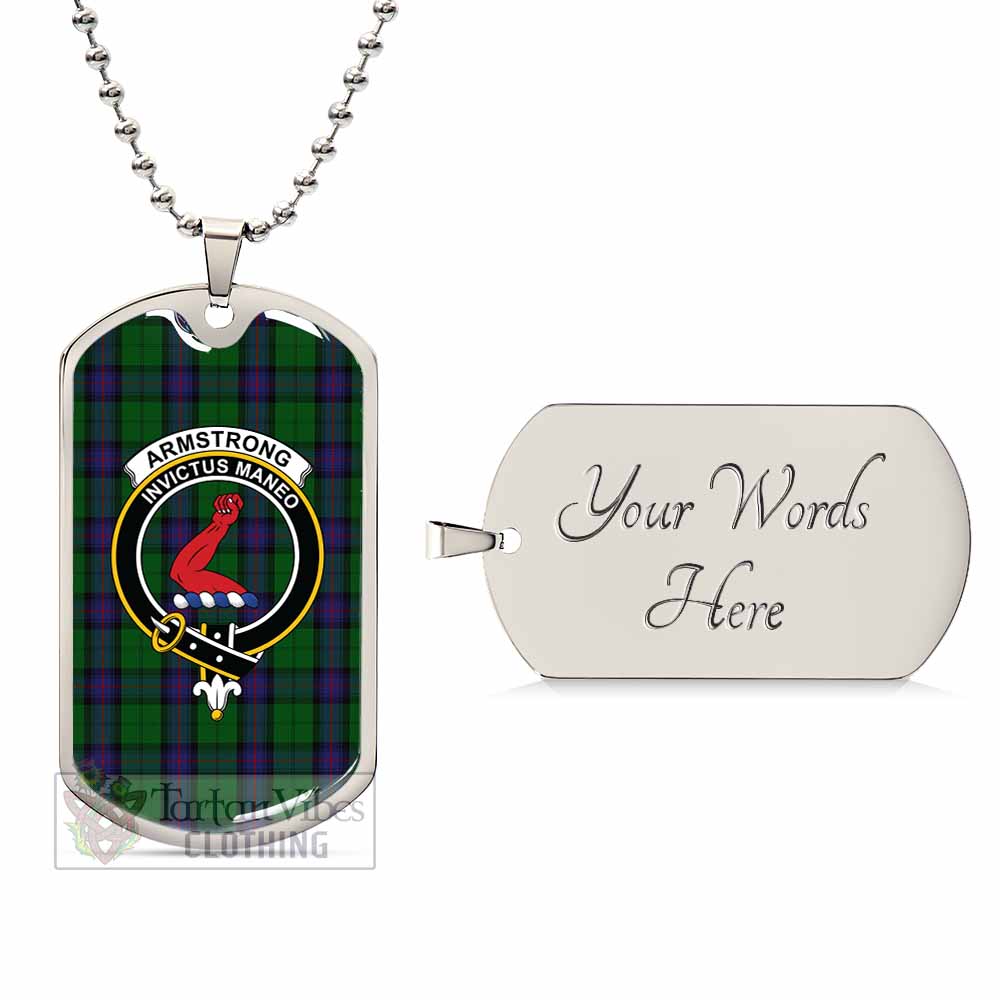 Tartan Vibes Clothing Armstrong Tartan Dog Tag Necklace with Family Crest