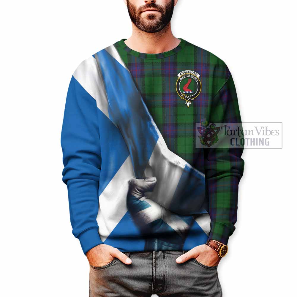 Tartan Vibes Clothing Armstrong Tartan Sweatshirt with Family Crest Scotland Patriotic Style