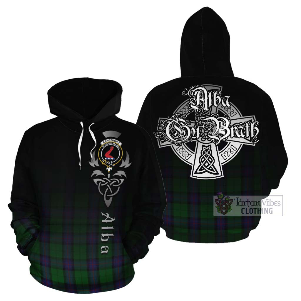 Tartan Vibes Clothing Armstrong Tartan Cotton Hoodie Featuring Alba Gu Brath Family Crest Celtic Inspired