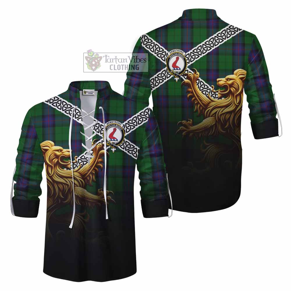 Armstrong Crest Tartan Ghillie Kilt Shirt with Golden Lion Emblem Celtic Style - Tartan Vibes Clothing