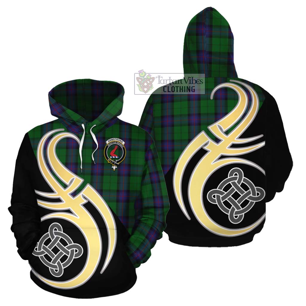 Tartan Vibes Clothing Armstrong Tartan Cotton Hoodie with Family Crest and Celtic Symbol Style