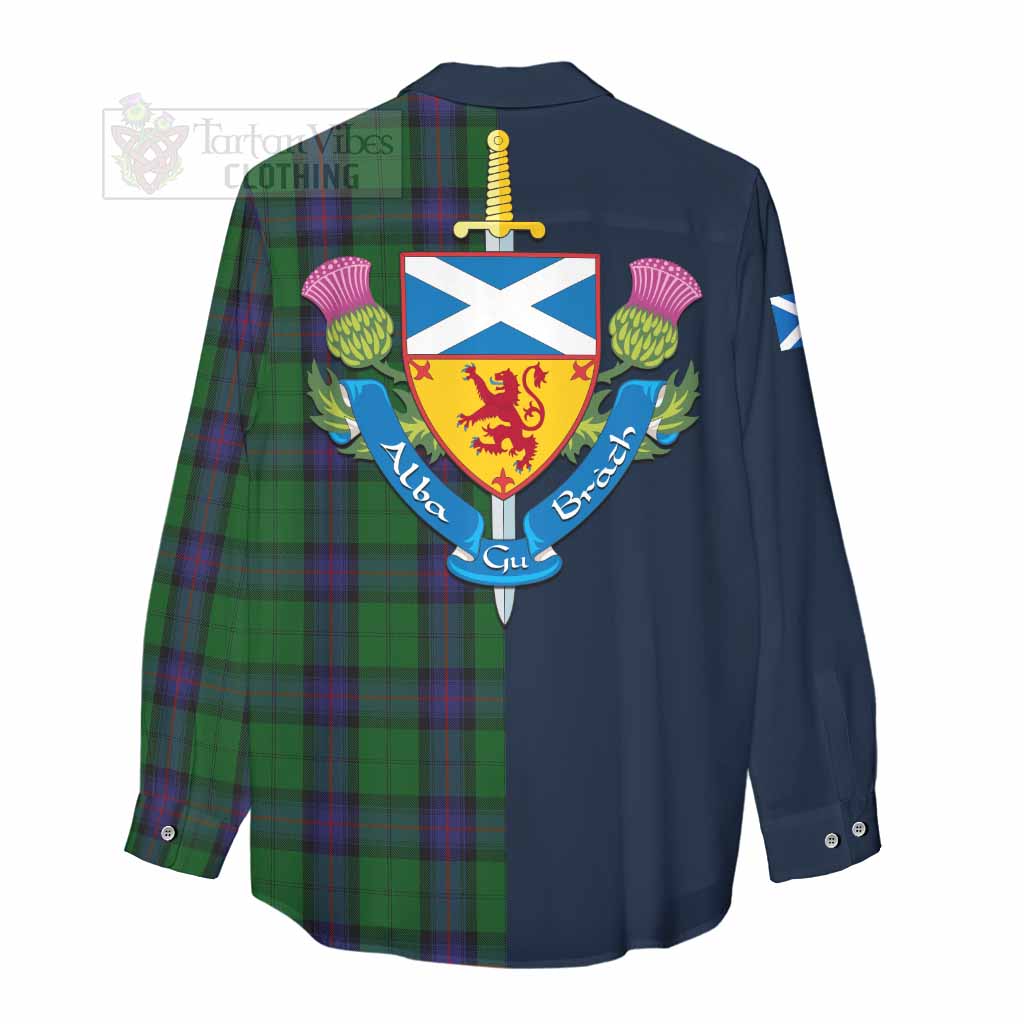 Tartan Vibes Clothing Armstrong Tartan Women's Casual Shirt Alba with Scottish Lion Royal Arm Half Style