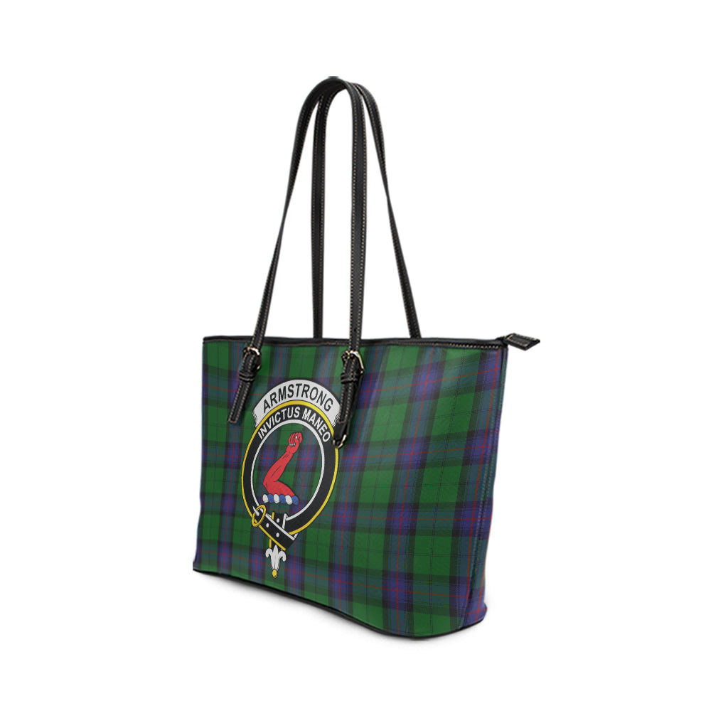 Armstrong Tartan Leather Tote Bag with Family Crest - Tartanvibesclothing