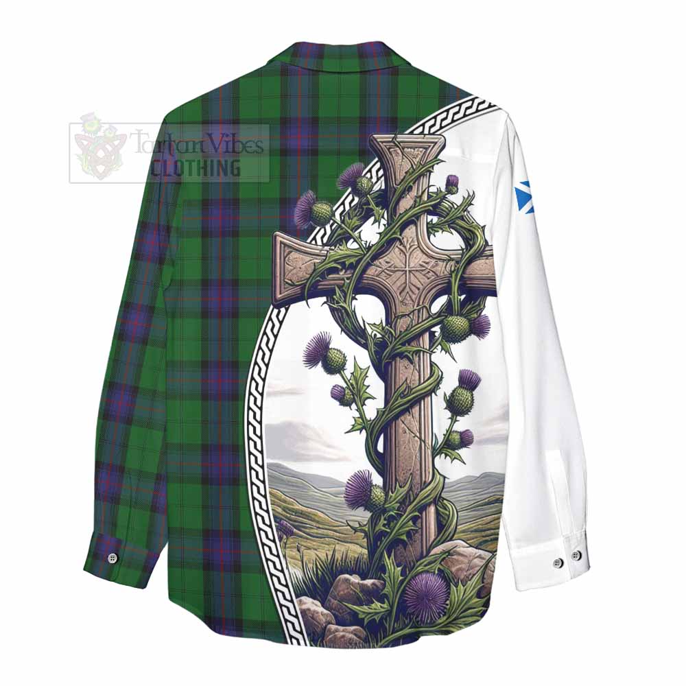 Tartan Vibes Clothing Armstrong Tartan Women's Casual Shirt with Family Crest and St. Andrew's Cross Accented by Thistle Vines