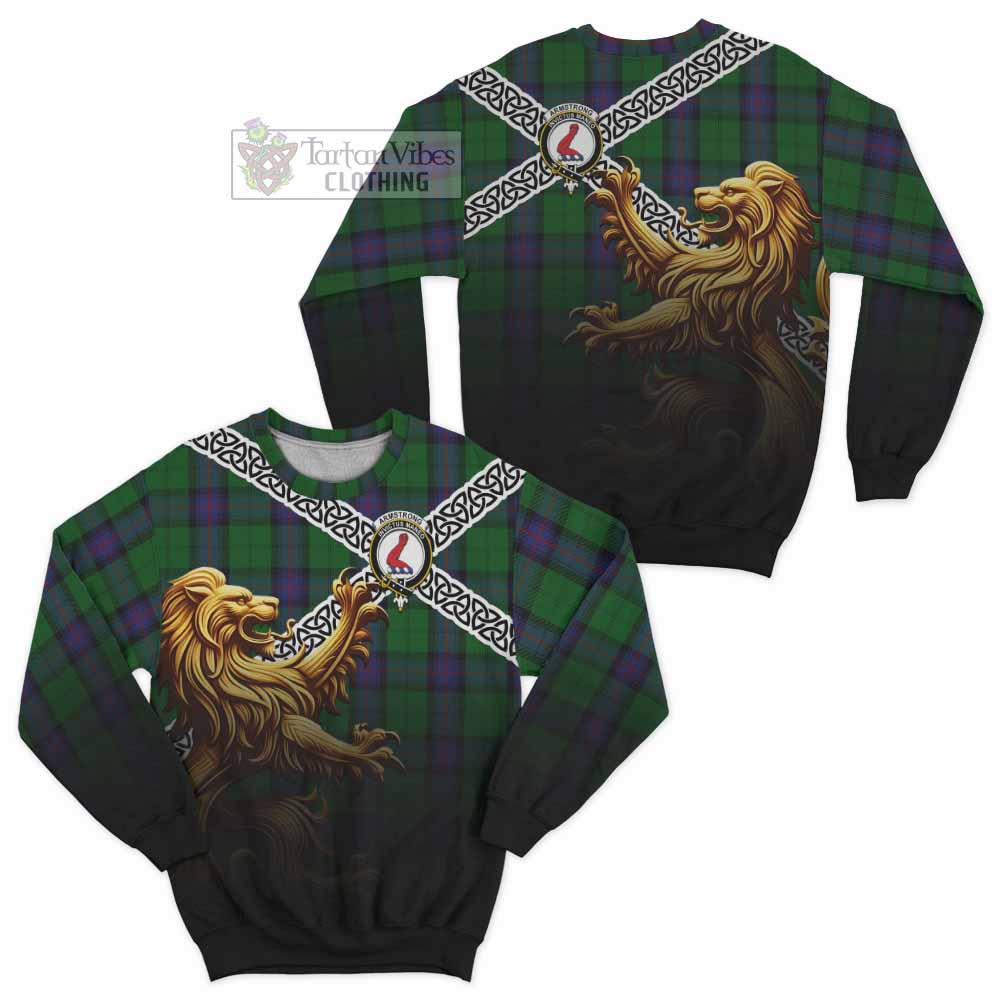 Armstrong Crest Tartan Sweatshirt with Golden Lion Emblem Celtic Style - Tartan Vibes Clothing