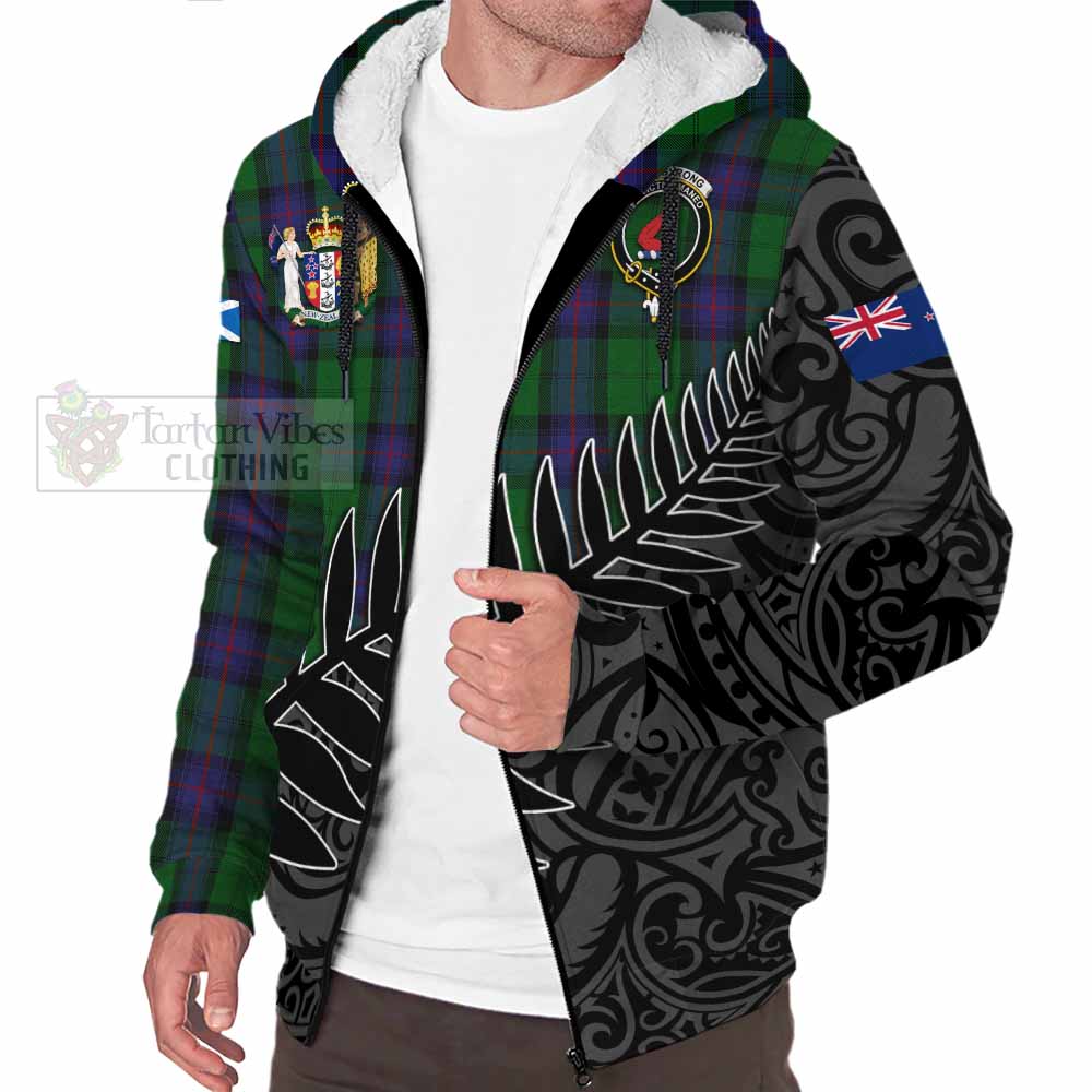 Tartan Vibes Clothing Armstrong Crest Tartan Sherpa Hoodie with New Zealand Silver Fern Half Style