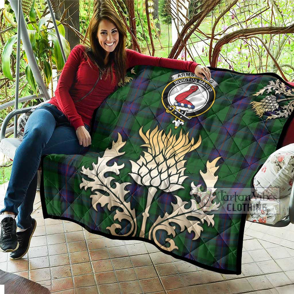 Tartan Vibes Clothing Armstrong Tartan Quilt with Family Crest and Golden Thistle Style