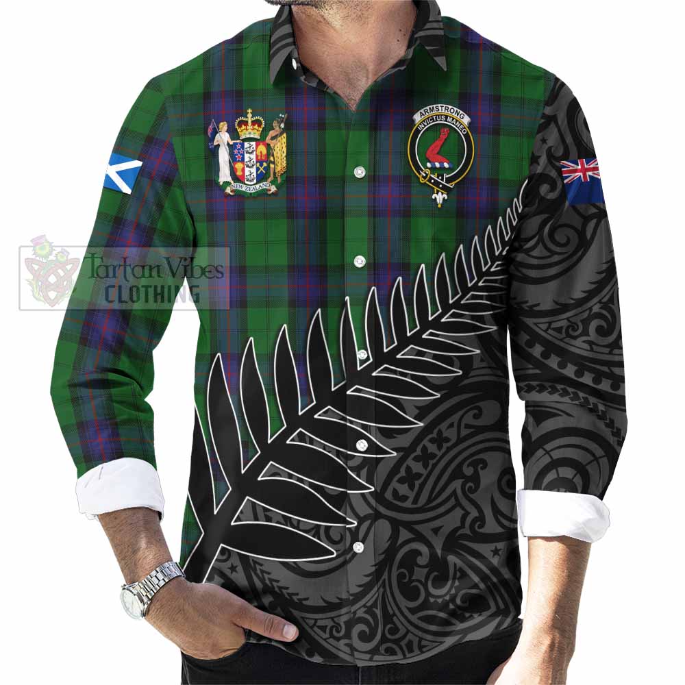 Armstrong Crest Tartan Long Sleeve Button Shirt with New Zealand Silver Fern Half Style - Tartan Vibes Clothing
