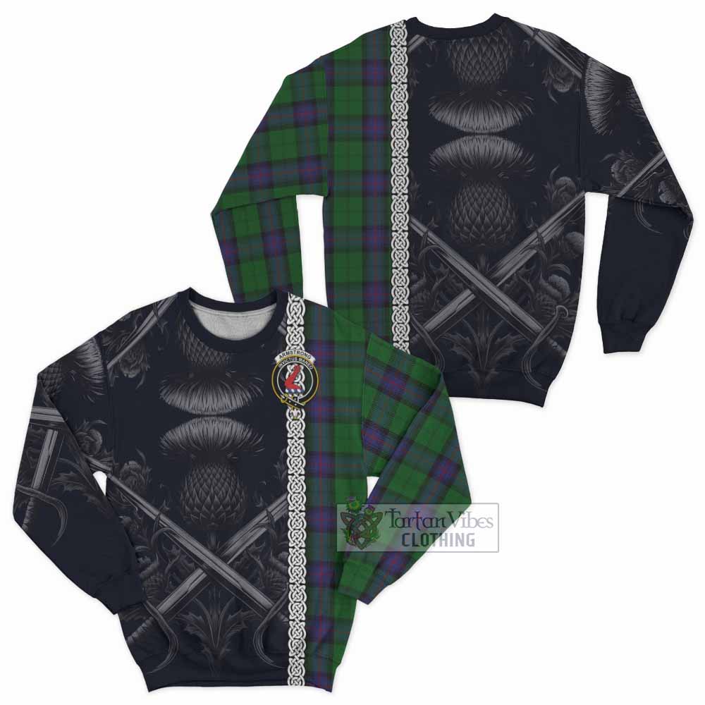 Tartan Vibes Clothing Armstrong Tartan Sweatshirt with Family Crest Cross Sword Thistle Celtic Vibes