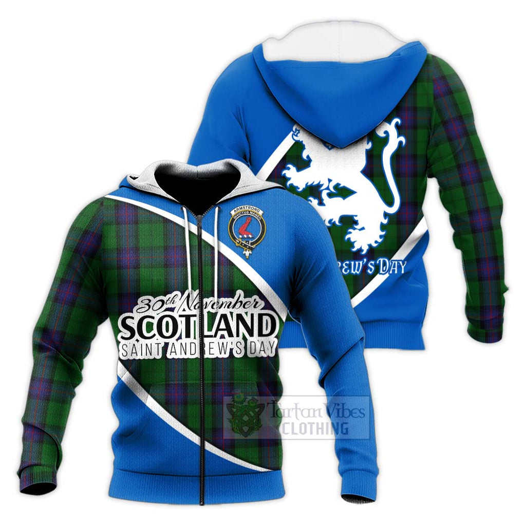 Tartan Vibes Clothing Armstrong Family Crest Tartan Knitted Hoodie Celebrate Saint Andrew's Day in Style