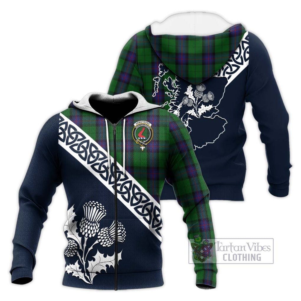 Tartan Vibes Clothing Armstrong Tartan Knitted Hoodie Featuring Thistle and Scotland Map