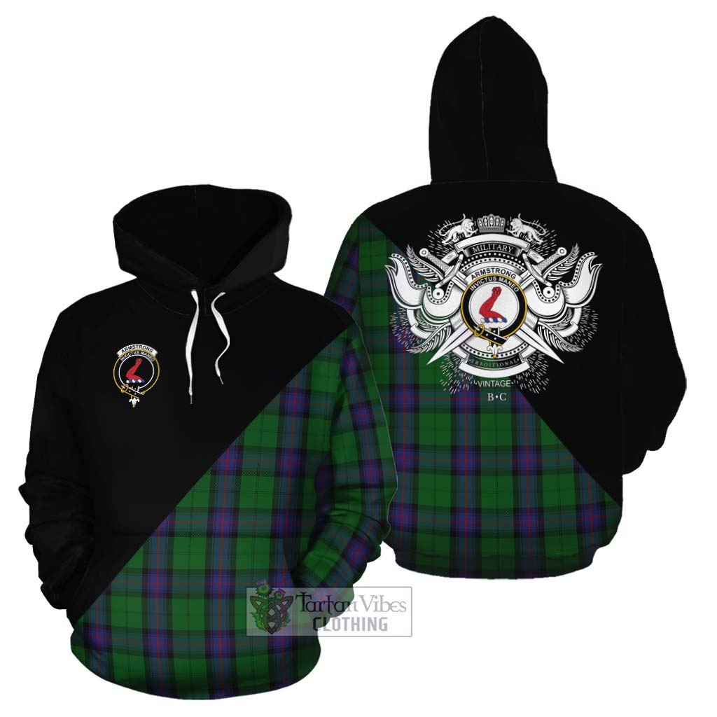 Tartan Vibes Clothing Armstrong Tartan Cotton Hoodie with Family Crest and Military Logo Style