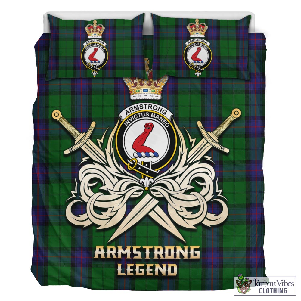 Tartan Vibes Clothing Armstrong Tartan Bedding Set with Clan Crest and the Golden Sword of Courageous Legacy