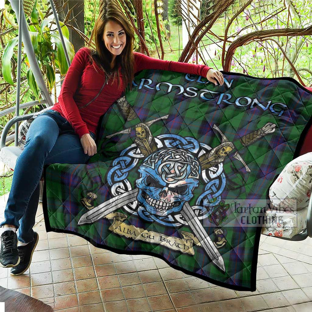 Tartan Vibes Clothing Armstrong Tartan Quilt with Celtic Skull Alba Gu Brath Style