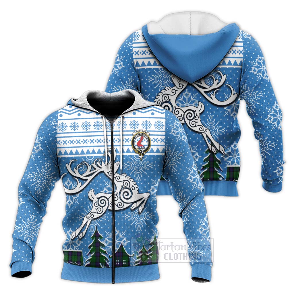 Tartan Vibes Clothing Armstrong Clan Christmas Knitted Hoodie Celtic Reindeer Style