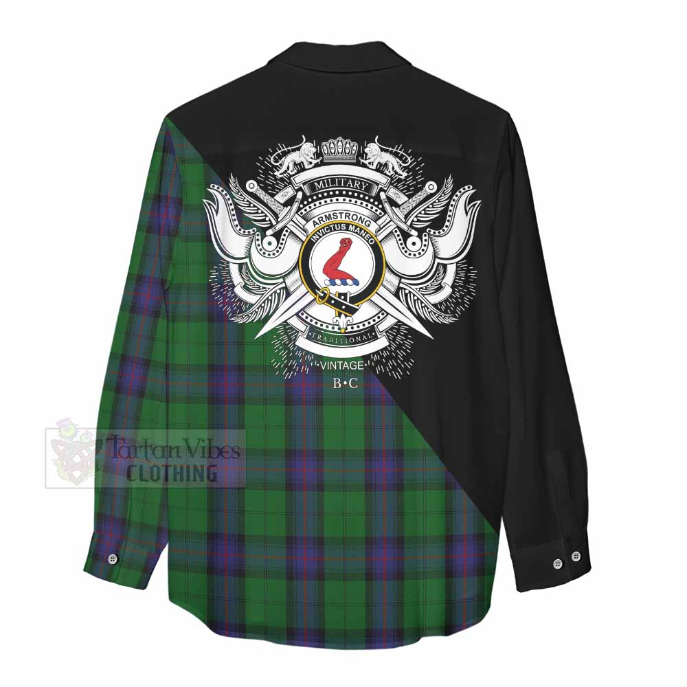 Tartan Vibes Clothing Armstrong Tartan Women's Casual Shirt with Family Crest and Military Logo Style