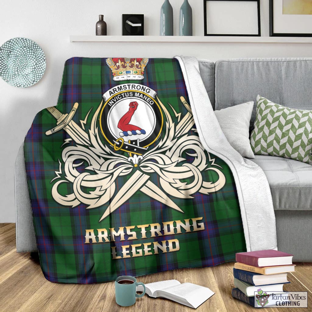 Tartan Vibes Clothing Armstrong Tartan Blanket with Clan Crest and the Golden Sword of Courageous Legacy