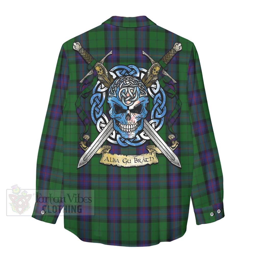 Tartan Vibes Clothing Armstrong Tartan Women's Casual Shirt with Family Crest Celtic Skull Style