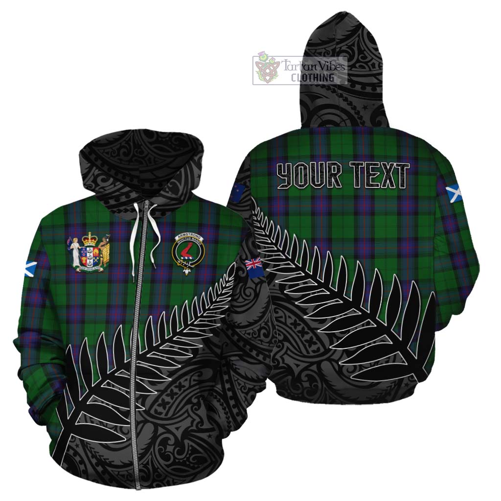 Tartan Vibes Clothing Armstrong Crest Tartan Cotton Hoodie with New Zealand Silver Fern Half Style