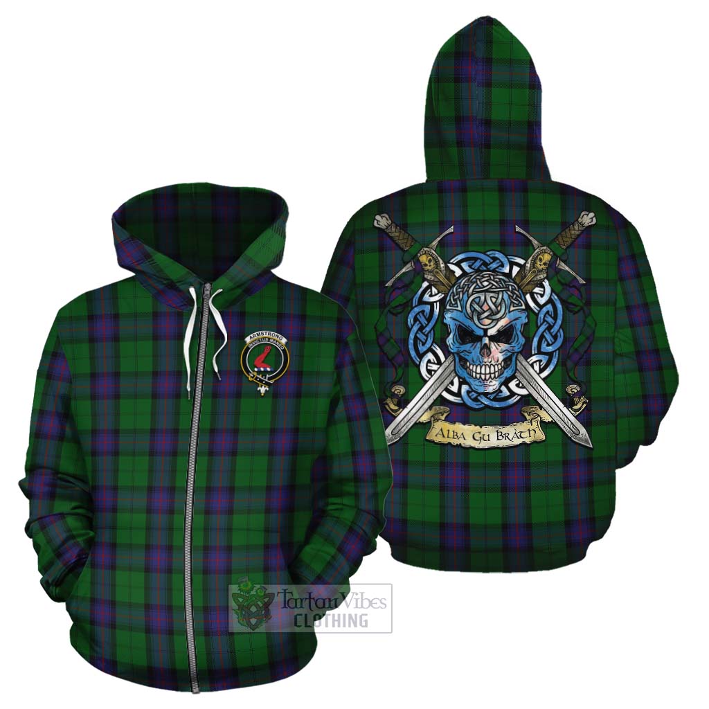 Tartan Vibes Clothing Armstrong Tartan Cotton Hoodie with Family Crest Celtic Skull Style