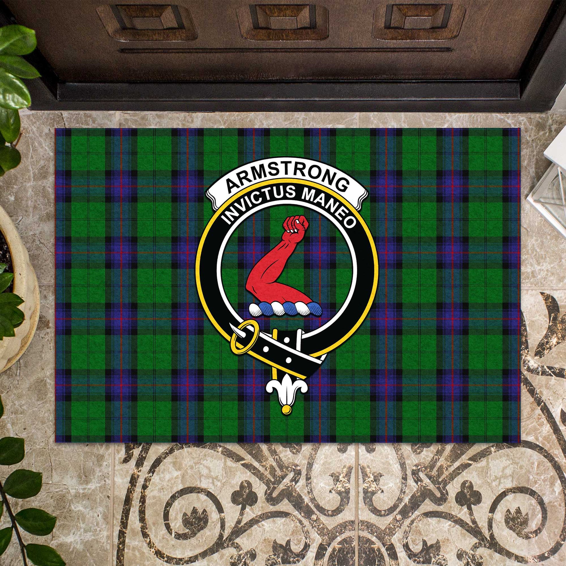 Armstrong Tartan Door Mat with Family Crest - Tartanvibesclothing