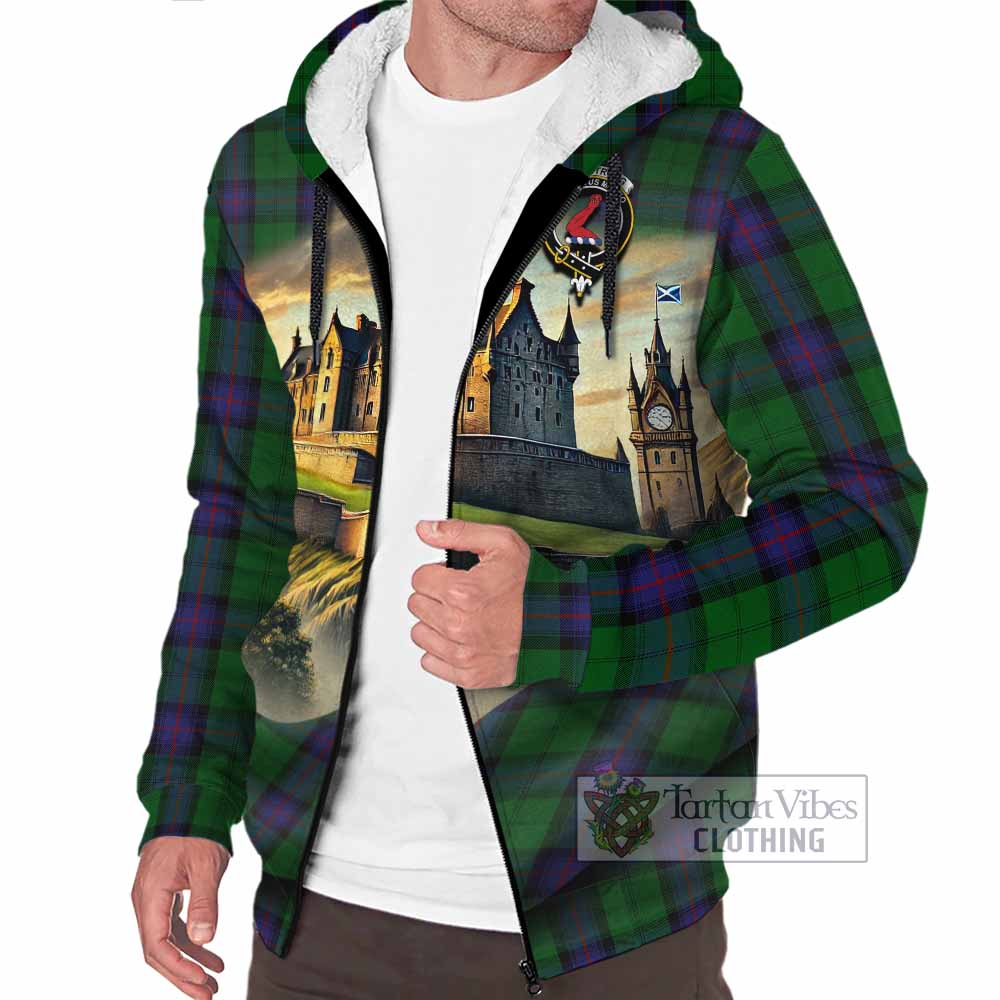 Armstrong Tartan Family Crest Sherpa Hoodie with Scottish Ancient Castle Style - Tartan Vibes Clothing