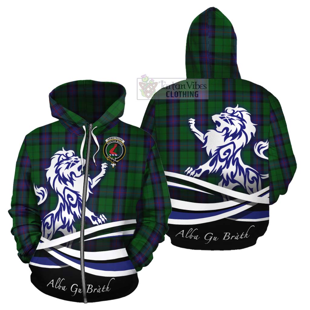 Tartan Vibes Clothing Armstrong Tartan Cotton Hoodie with Alba Gu Brath Regal Lion Emblem