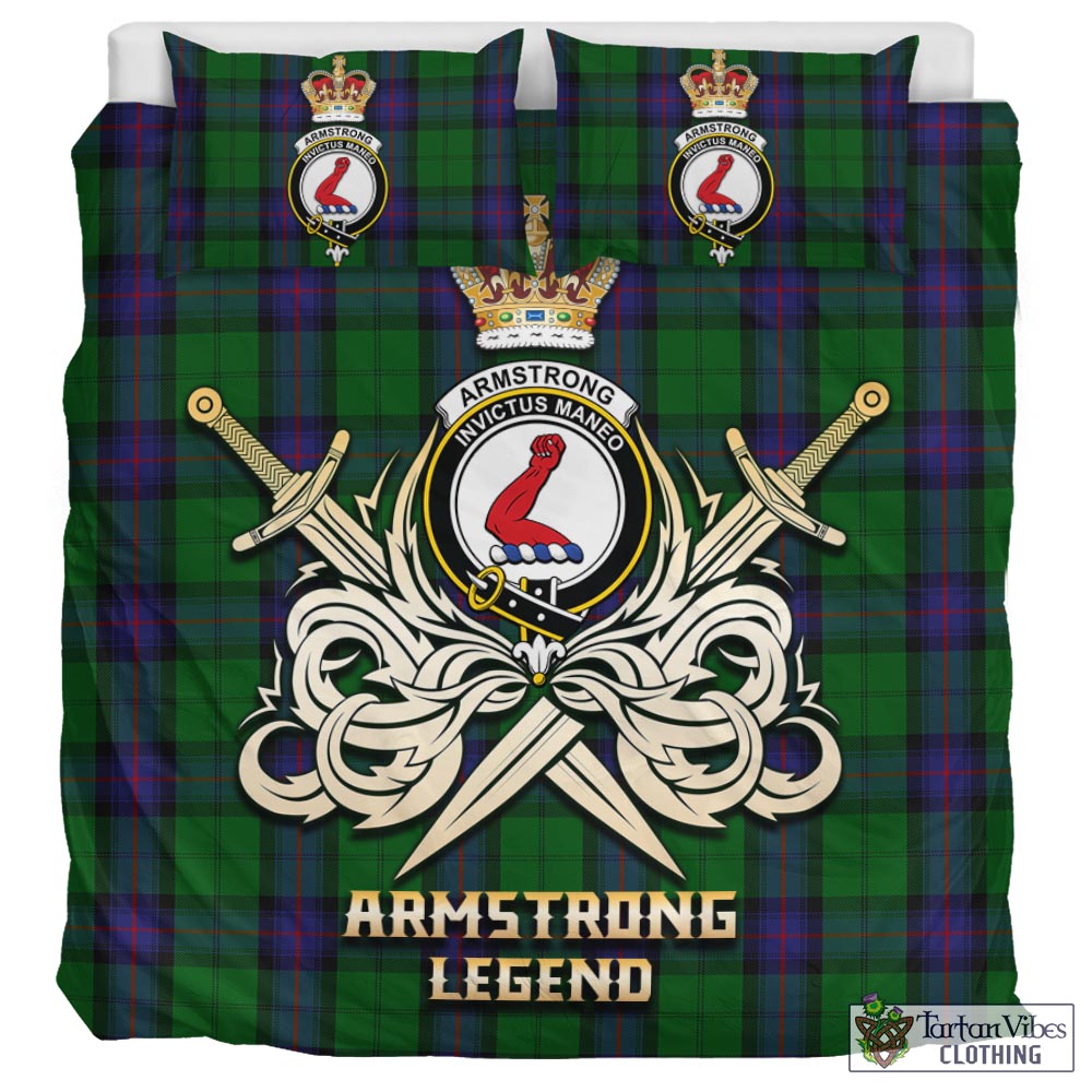 Tartan Vibes Clothing Armstrong Tartan Bedding Set with Clan Crest and the Golden Sword of Courageous Legacy