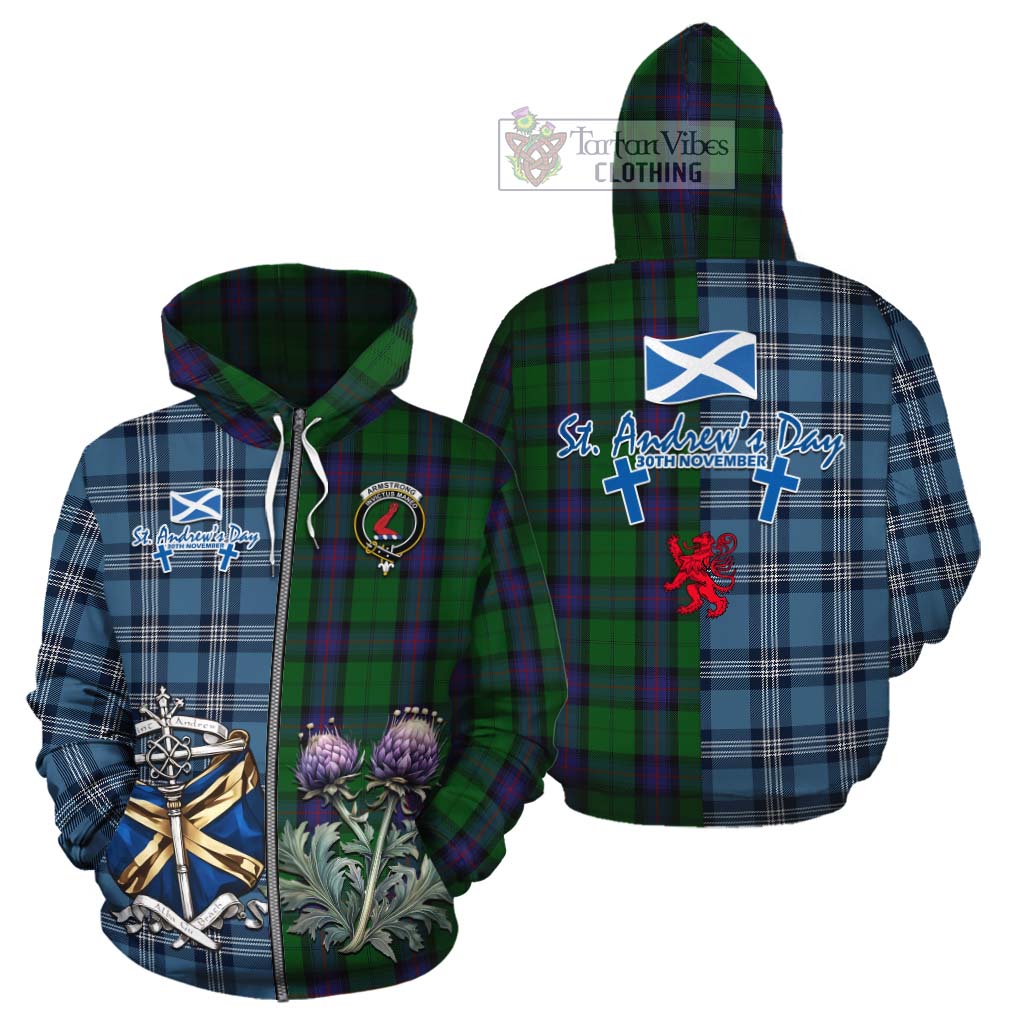 Tartan Vibes Clothing Armstrong Tartan Cotton Hoodie Happy St. Andrew's Day Half Tartan Style