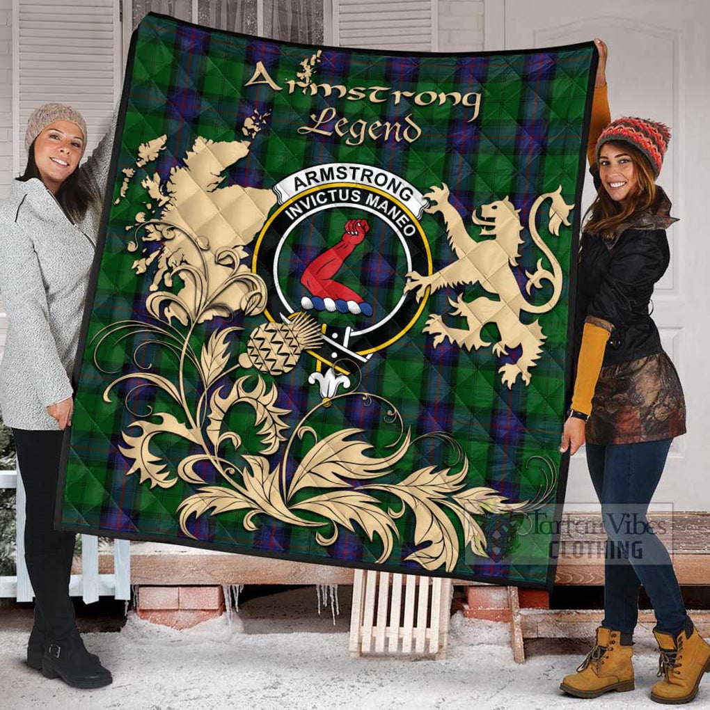 Tartan Vibes Clothing Armstrong Tartan Quilt with Family Crest and Scottish Symbol Style