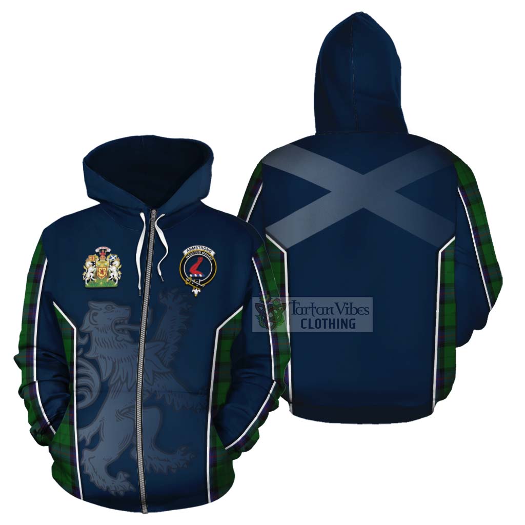 Tartan Vibes Clothing Armstrong Tartan Cotton Hoodie with Family Crest and Lion Rampant Vibes Sport Style