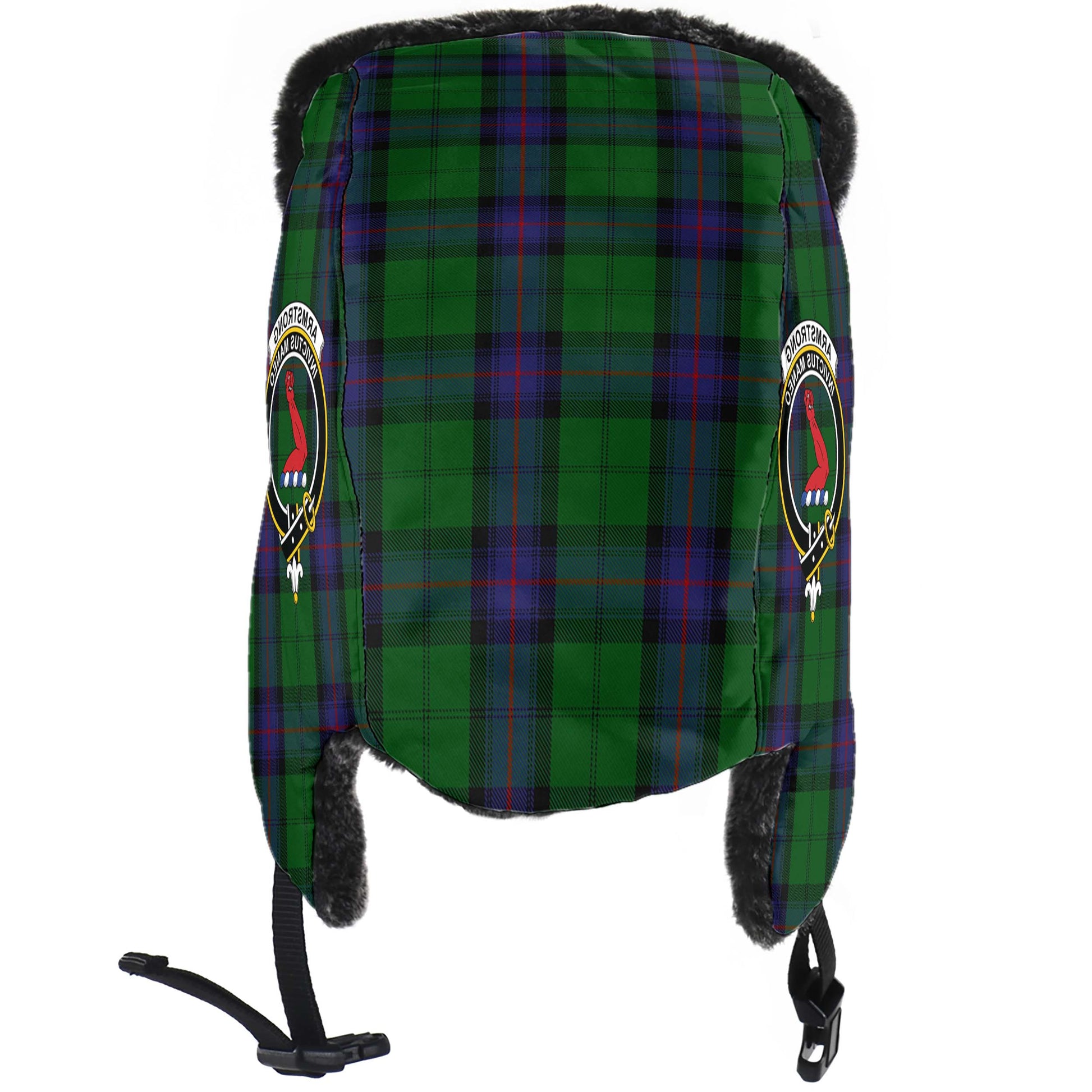 Armstrong Tartan Winter Trapper Hat with Family Crest - Tartanvibesclothing