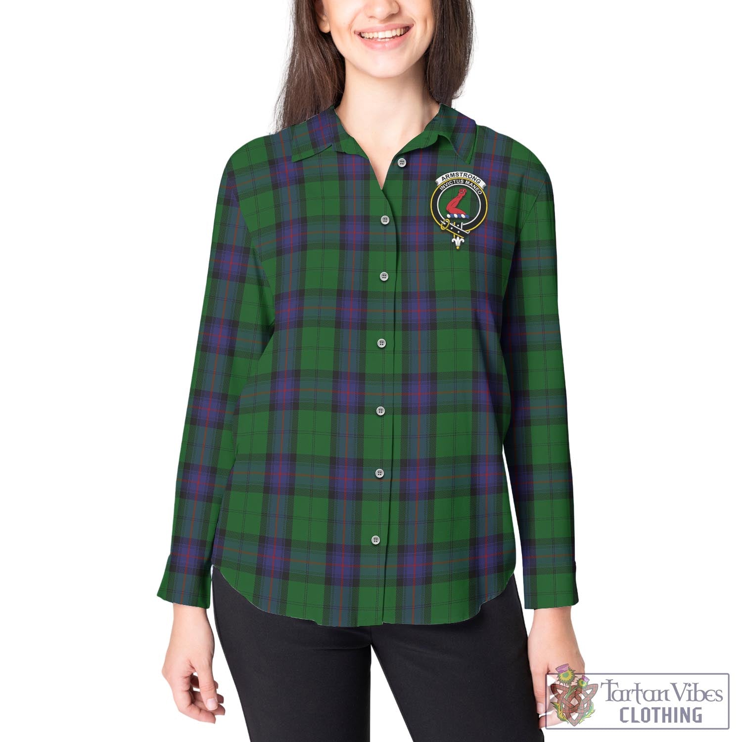 Tartan Vibes Clothing Armstrong Tartan Womens Casual Shirt with Family Crest