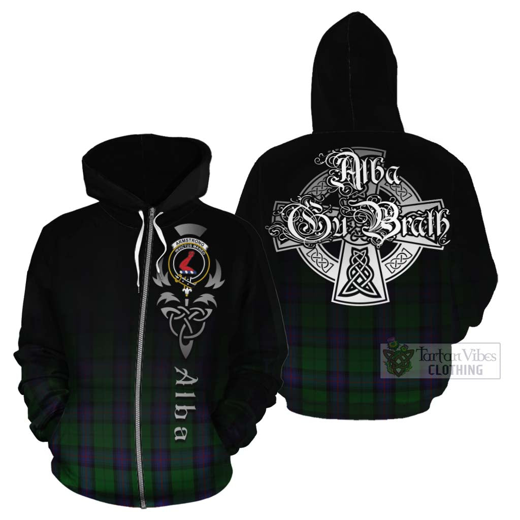 Tartan Vibes Clothing Armstrong Tartan Cotton Hoodie Featuring Alba Gu Brath Family Crest Celtic Inspired