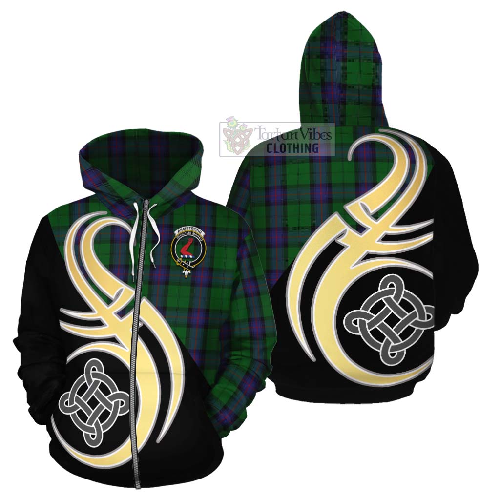 Tartan Vibes Clothing Armstrong Tartan Cotton Hoodie with Family Crest and Celtic Symbol Style