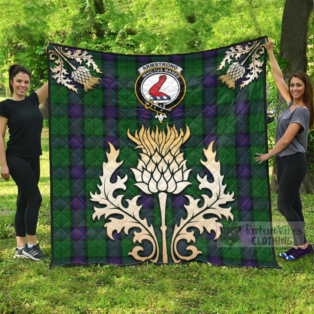 Tartan Vibes Clothing Armstrong Tartan Quilt with Family Crest and Golden Thistle Style