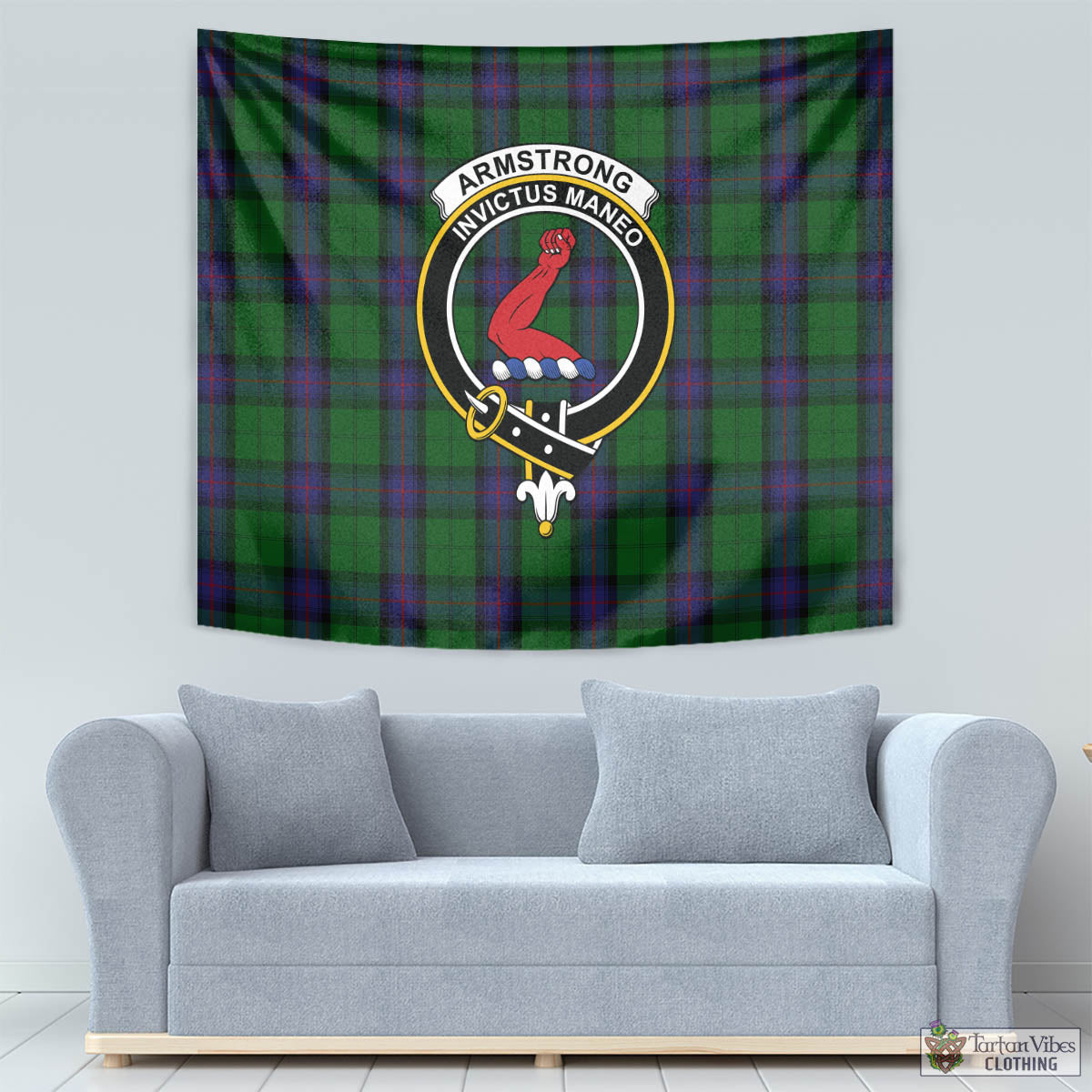 Tartan Vibes Clothing Armstrong Tartan Tapestry Wall Hanging and Home Decor for Room with Family Crest