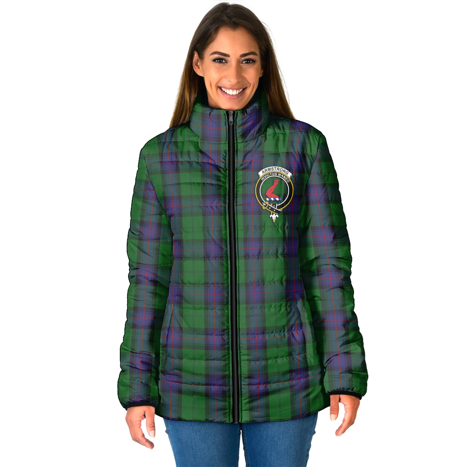 Armstrong Tartan Padded Jacket with Family Crest - Tartan Vibes Clothing