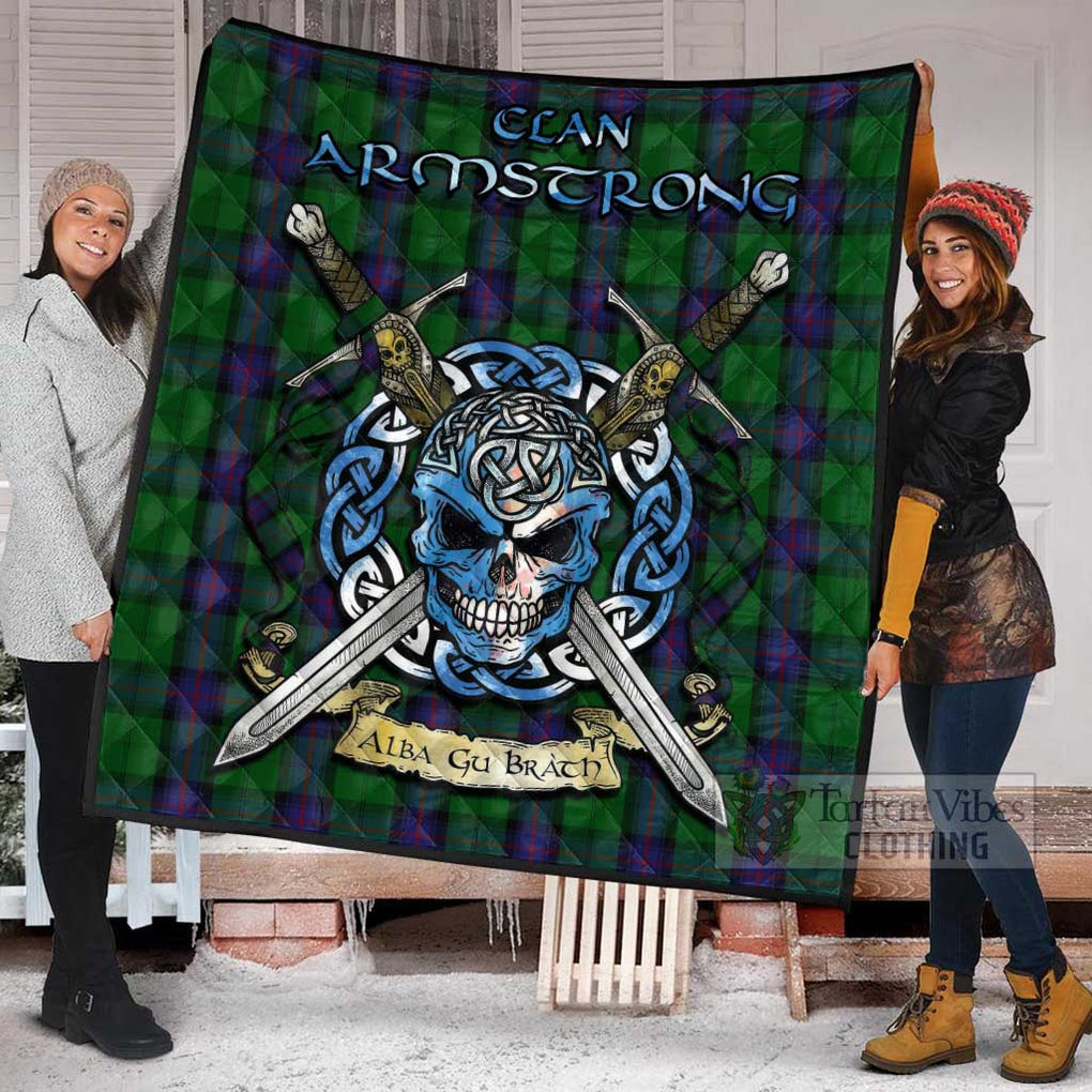 Tartan Vibes Clothing Armstrong Tartan Quilt with Celtic Skull Alba Gu Brath Style