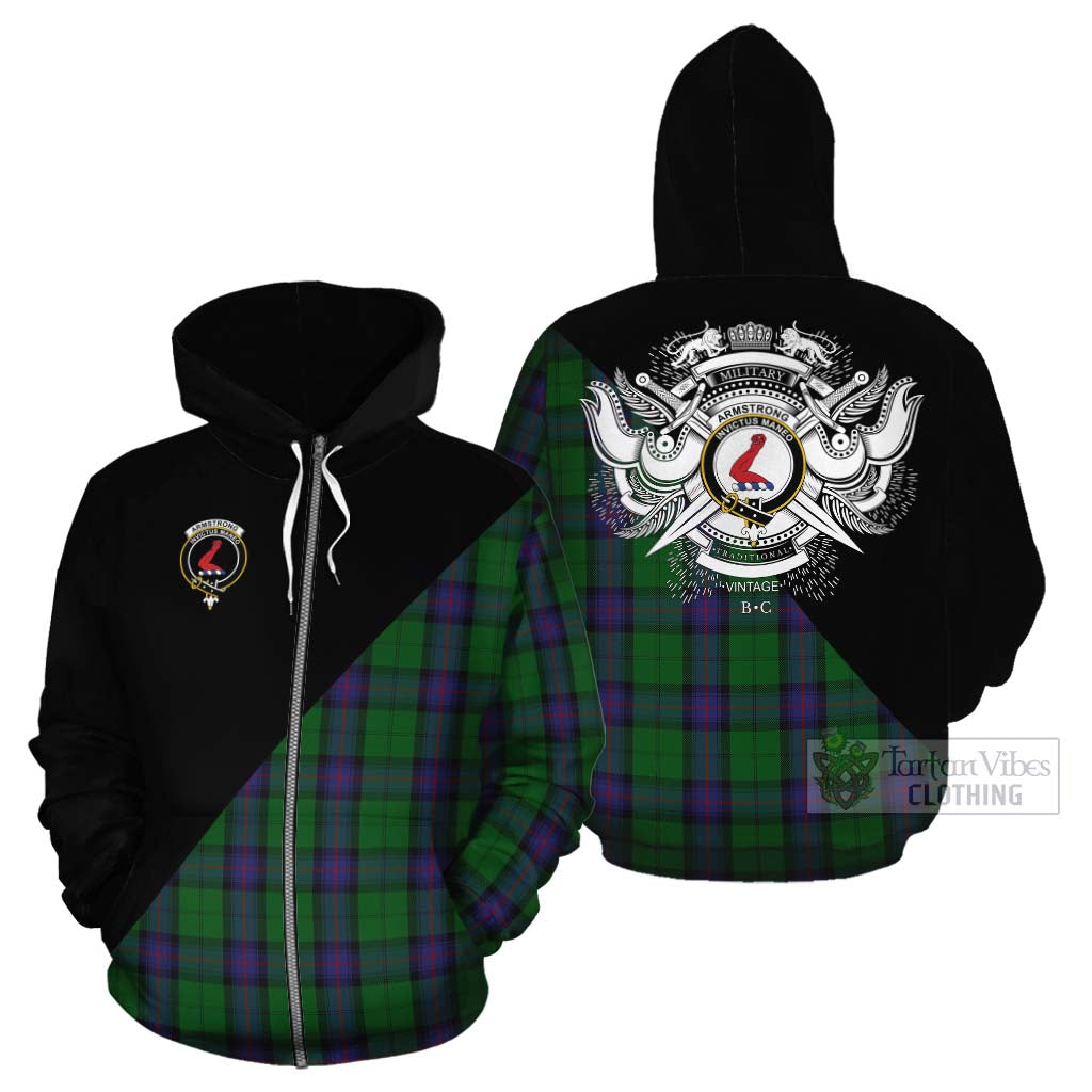 Tartan Vibes Clothing Armstrong Tartan Cotton Hoodie with Family Crest and Military Logo Style