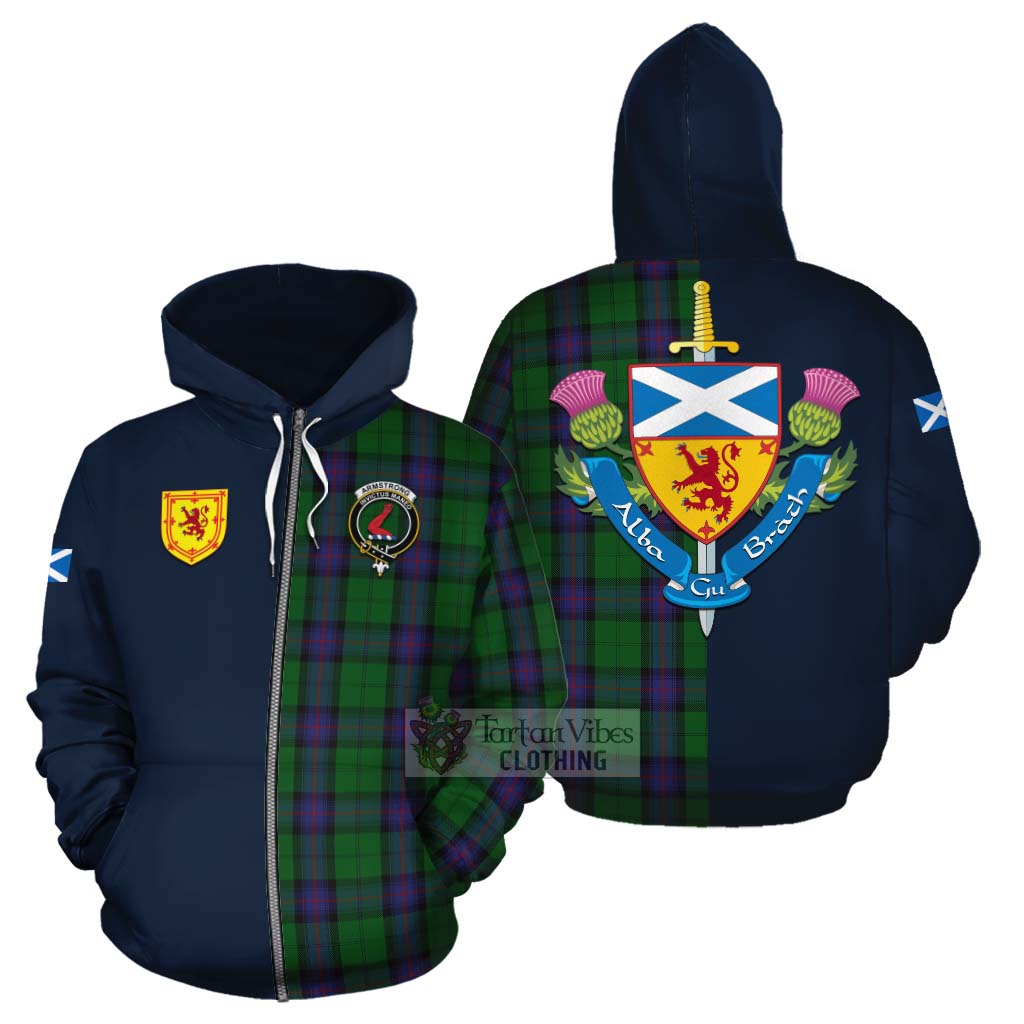 Tartan Vibes Clothing Armstrong Tartan Cotton Hoodie Alba with Scottish Lion Royal Arm Half Style