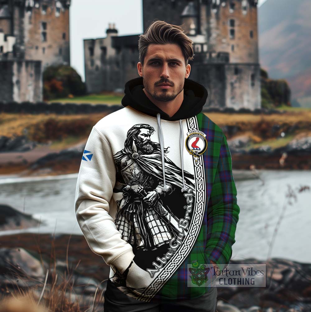 Tartan Vibes Clothing Armstrong Tartan Clan Crest Cotton Hoodie with Highlander Warrior Celtic Style