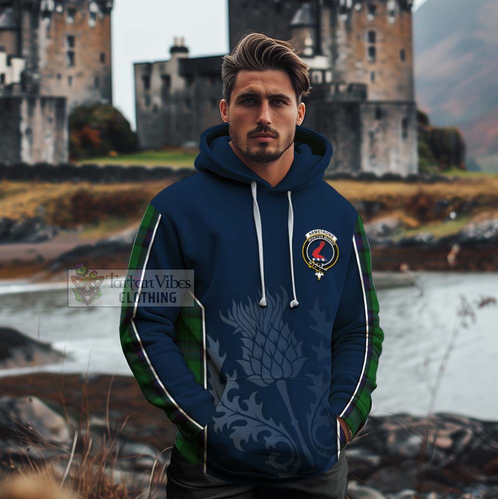 Tartan Vibes Clothing Armstrong Tartan Cotton Hoodie with Family Crest and Scottish Thistle Vibes Sport Style