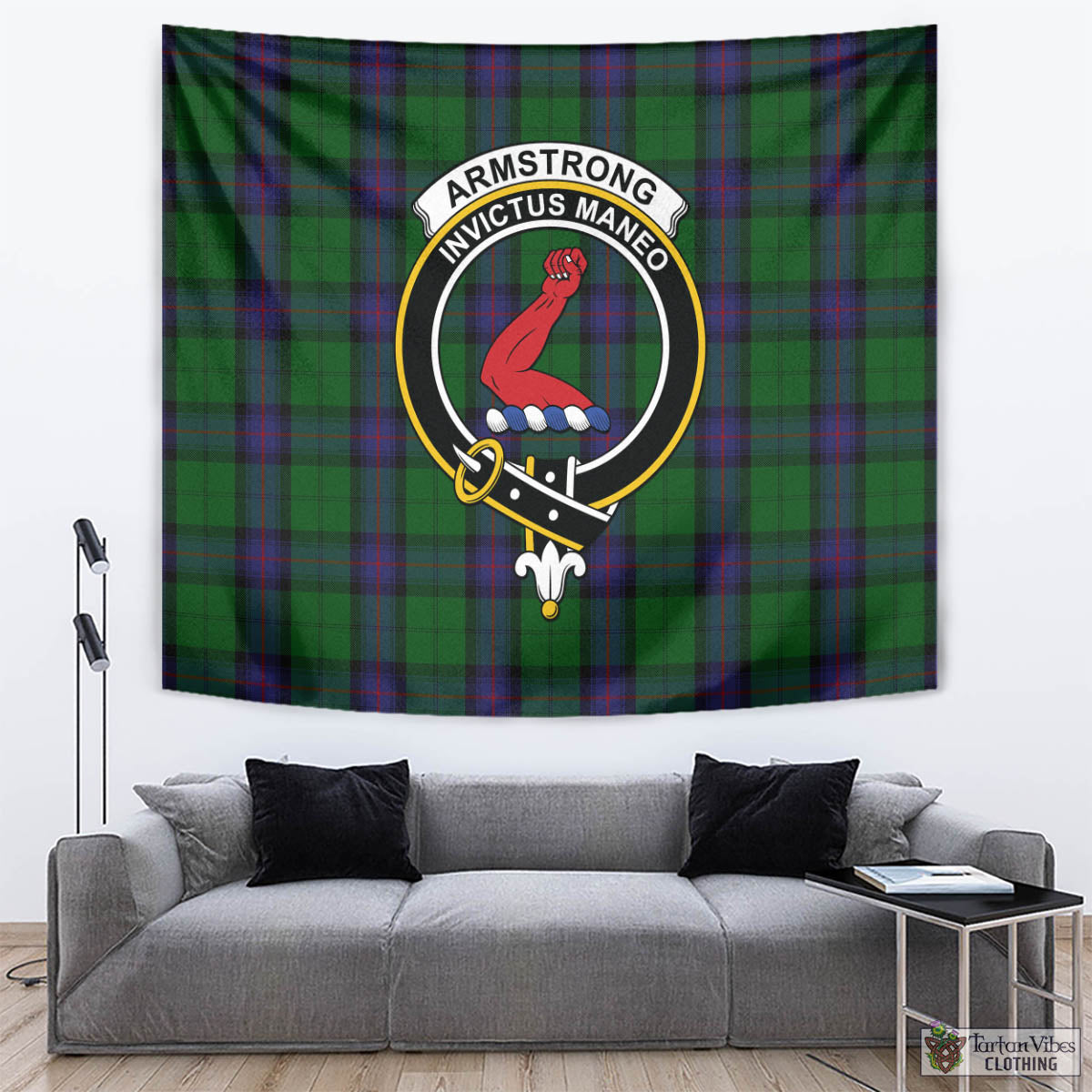 Tartan Vibes Clothing Armstrong Tartan Tapestry Wall Hanging and Home Decor for Room with Family Crest