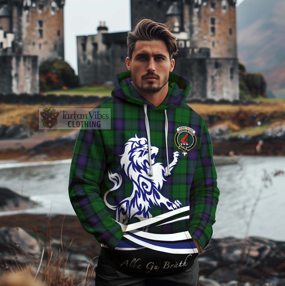 Tartan Vibes Clothing Armstrong Tartan Cotton Hoodie with Alba Gu Brath Regal Lion Emblem