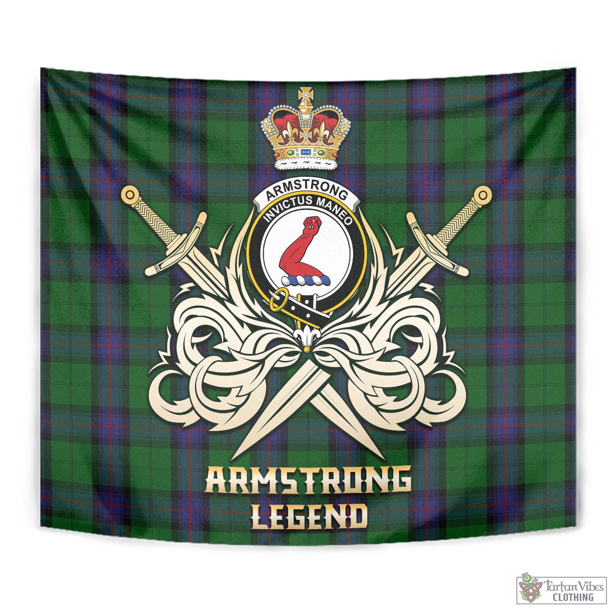 Tartan Vibes Clothing Armstrong Tartan Tapestry with Clan Crest and the Golden Sword of Courageous Legacy