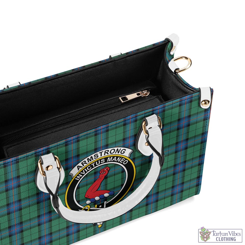 Tartan Vibes Clothing Armstrong Ancient Tartan Luxury Leather Handbags with Family Crest