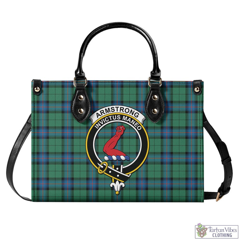 Tartan Vibes Clothing Armstrong Ancient Tartan Luxury Leather Handbags with Family Crest